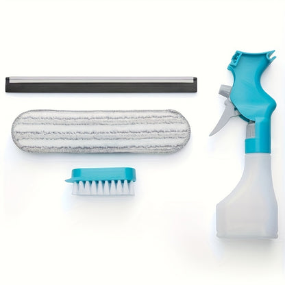 Versatile 4-in-1 Glass Cleaner Brush with Spray, Scraper and Scrubbing