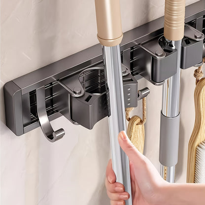 Heavy-Duty Mop and Broom Holder with Adjustable Hooks