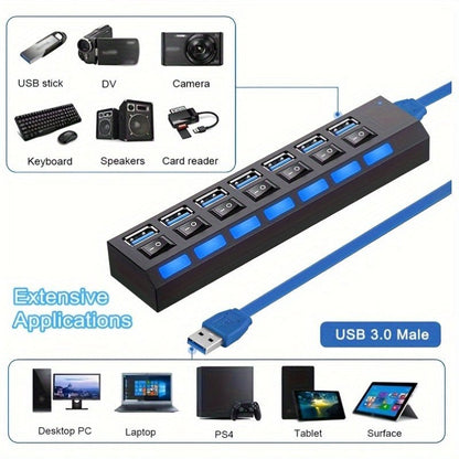 7 - Port USB Hub with Independent LED Switch - HazMarket