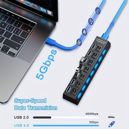 7 - Port USB Hub with Independent LED Switch - HazMarket