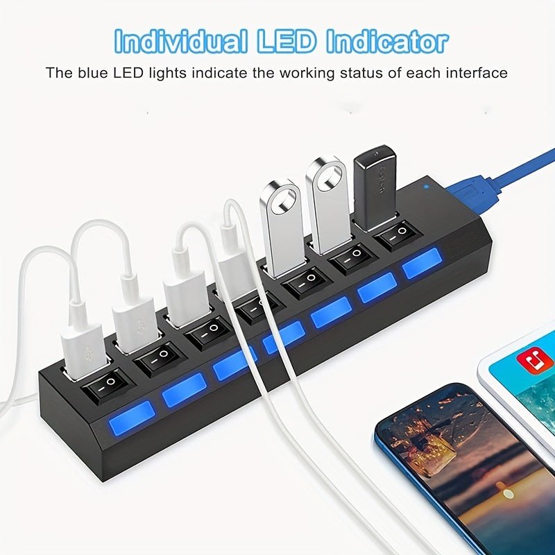 7 - Port USB Hub with Independent LED Switch - HazMarket