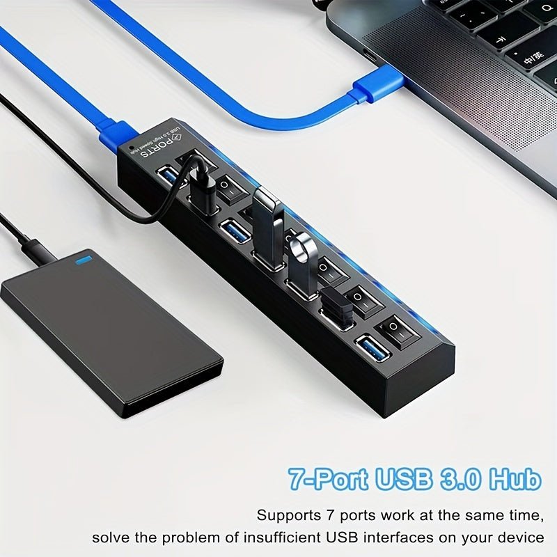 7 - Port USB Hub with Independent LED Switch - HazMarket