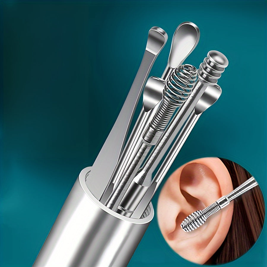 Set Of 6 Portable Stainless Steel Ear Digging Spoons For Cleaning Ears