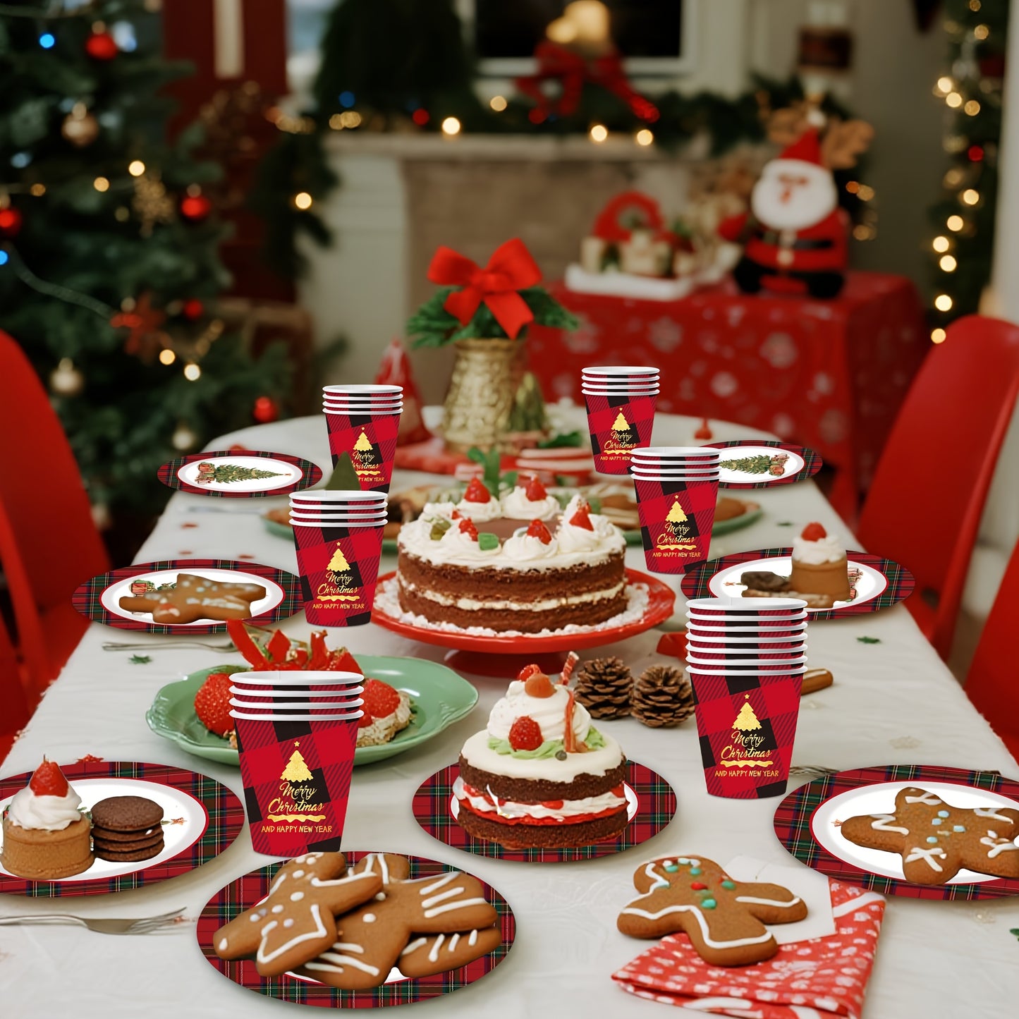 50pcs of Christmas-themed Tableware Set
