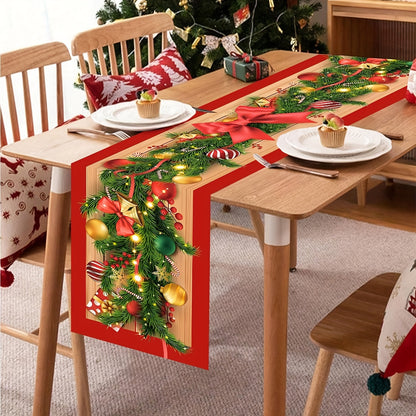 1pc Christmas Table Runner with Flower Vine & Bow Design