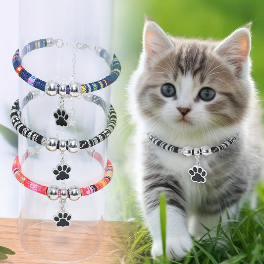 Nylon Pet Necklace with Colorful Paw Print Pendant