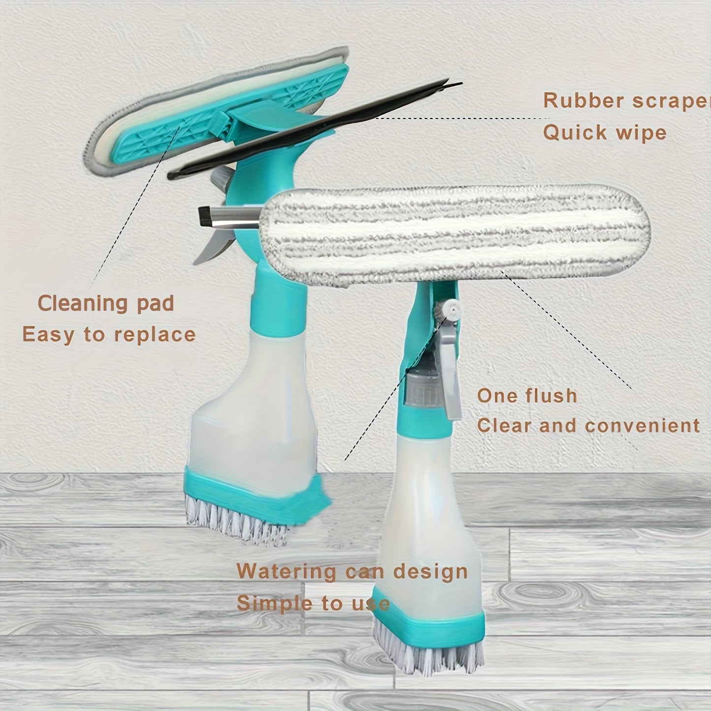 Versatile 4-in-1 Glass Cleaner Brush with Spray, Scraper and Scrubbing