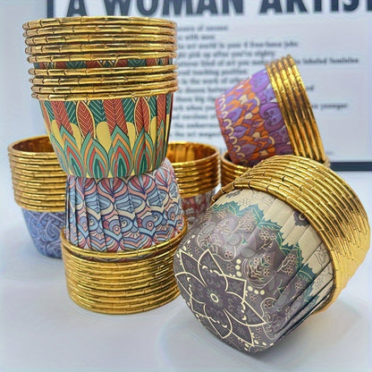 50pcs Patterned Golden Cupcake Muffin Molds