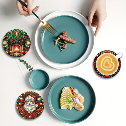 8pcs Holiday Christmas Wooden Coaster Set