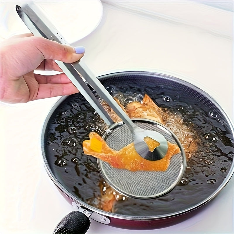 Stainless Steel Kitchen Tongs with Strainer Design