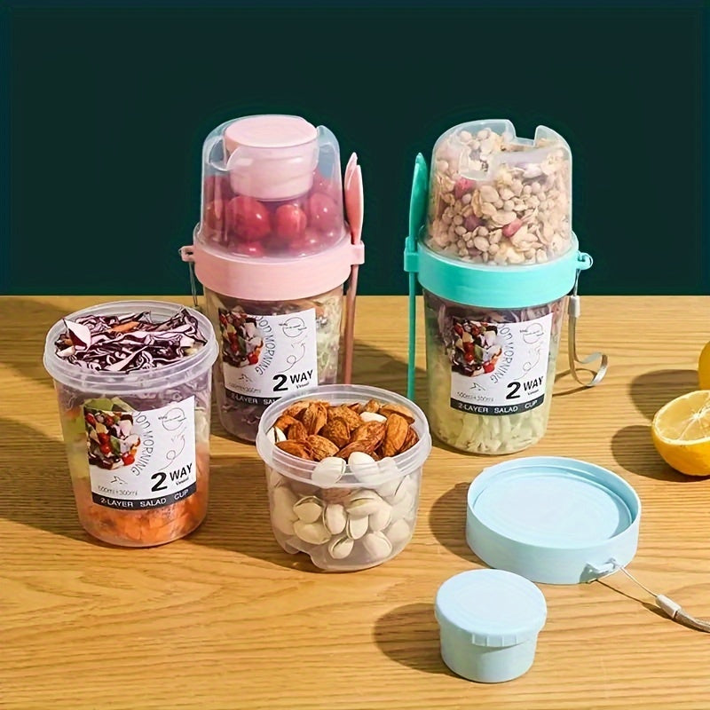 Portable Salad Shaker Cup Set with Fork and Dressing Container