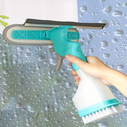 Versatile 4-in-1 Glass Cleaner Brush with Spray, Scraper and Scrubbing