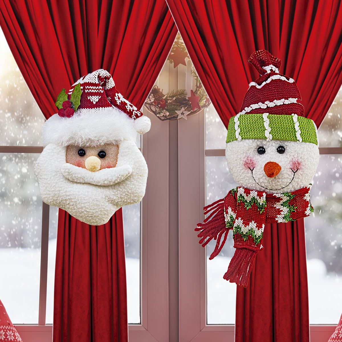 2pcs Santa Claus & Snowman Curtain Clips