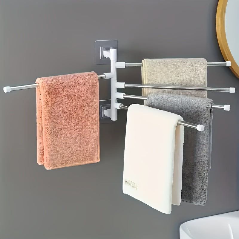 Modern Wall-Mounted Bathroom Towel Rack with 180° Rotating Hooks