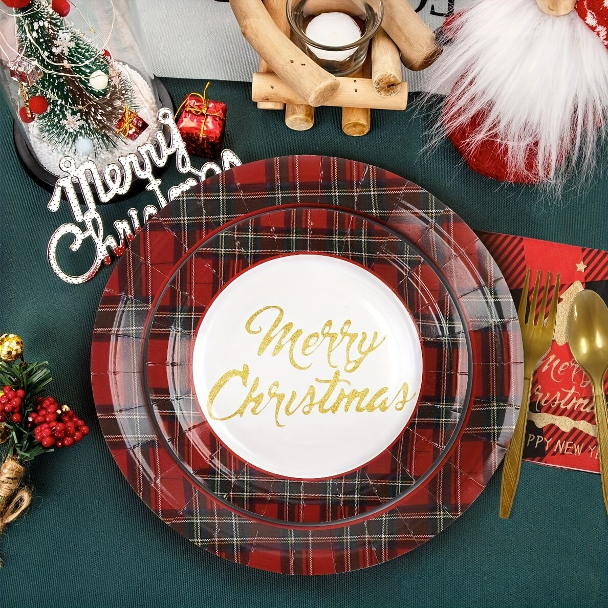 50pcs of Christmas-themed Tableware Set