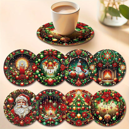 8pcs Holiday Christmas Wooden Coaster Set
