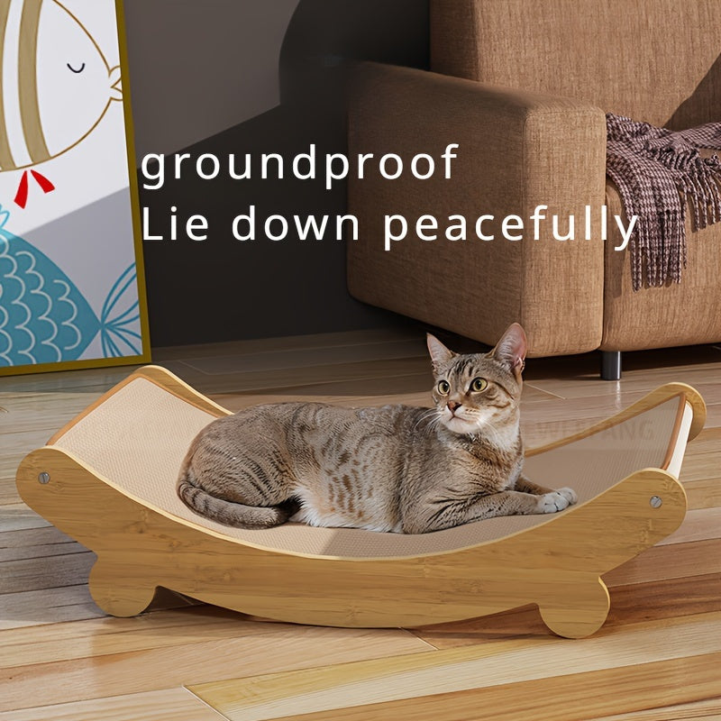 Durable Solid Wood Cat Scratching Post & Bed with Removable Sisal Pad