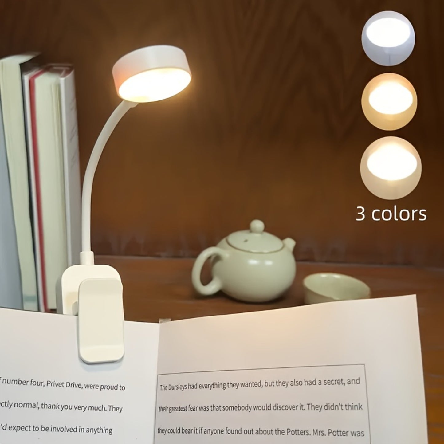 Adjustable Reading Light with 3 Color Modes