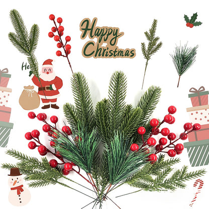 32 Stems Artificial Pine Needles and Red Berries Holiday Decor