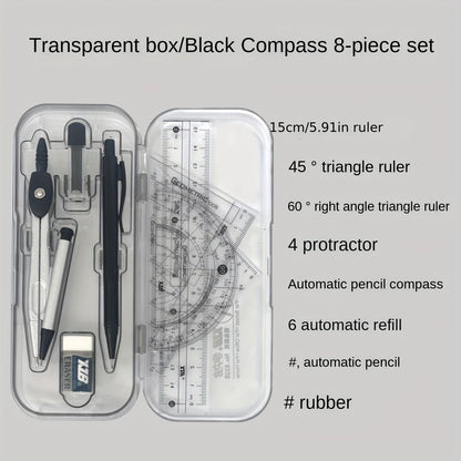 8pcs Transparent Plastic Geometry Compass and Ruler Set - HazMarket