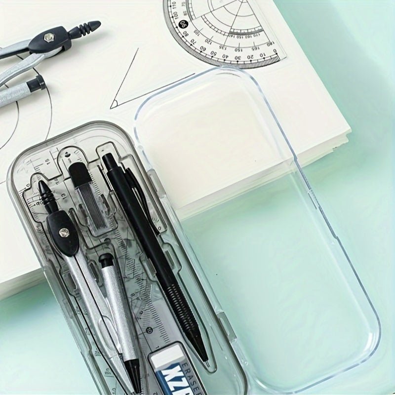 8pcs Transparent Plastic Geometry Compass and Ruler Set - HazMarket