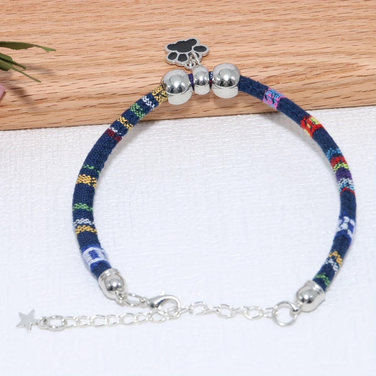 Nylon Pet Necklace with Colorful Paw Print Pendant