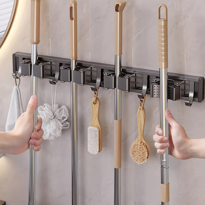 Heavy-Duty Mop and Broom Holder with Adjustable Hooks