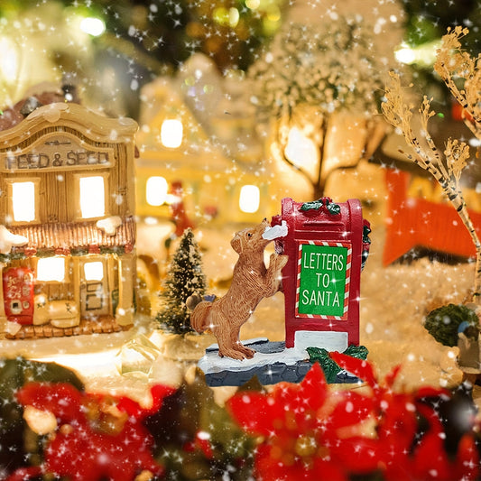 Resin Christmas Village Scene with Santa's Mailbox & Dog