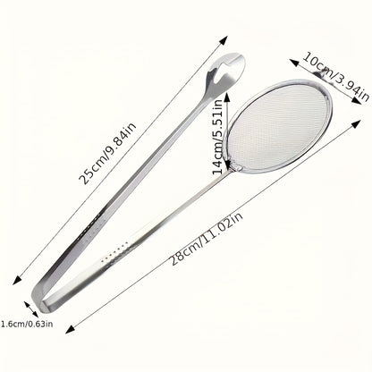 Stainless Steel Kitchen Tongs with Strainer Design