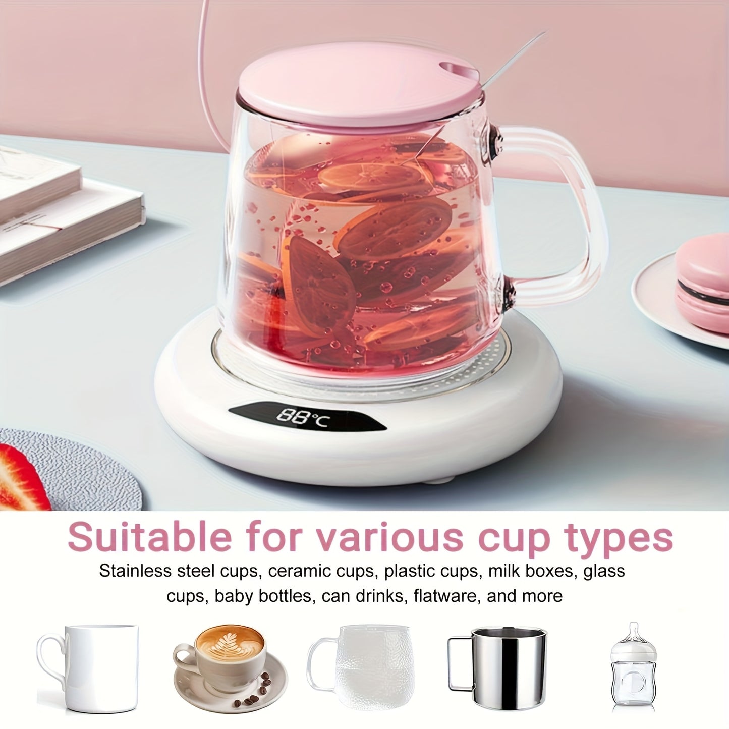 Smart Electric Hot Cup Warmer with USB-Powered Pad