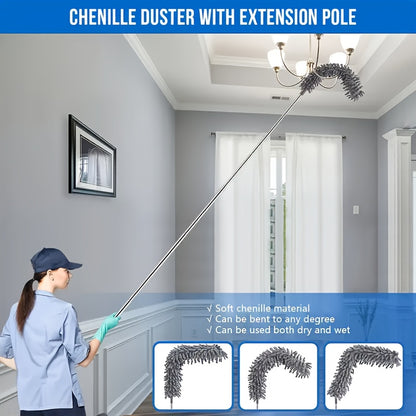 Microfiber Duster with Extension Pole Kit for High Ceilings