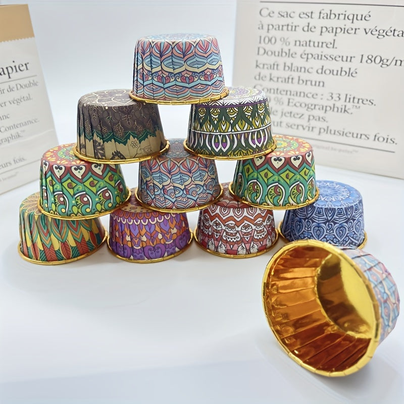 50pcs Patterned Golden Cupcake Muffin Molds