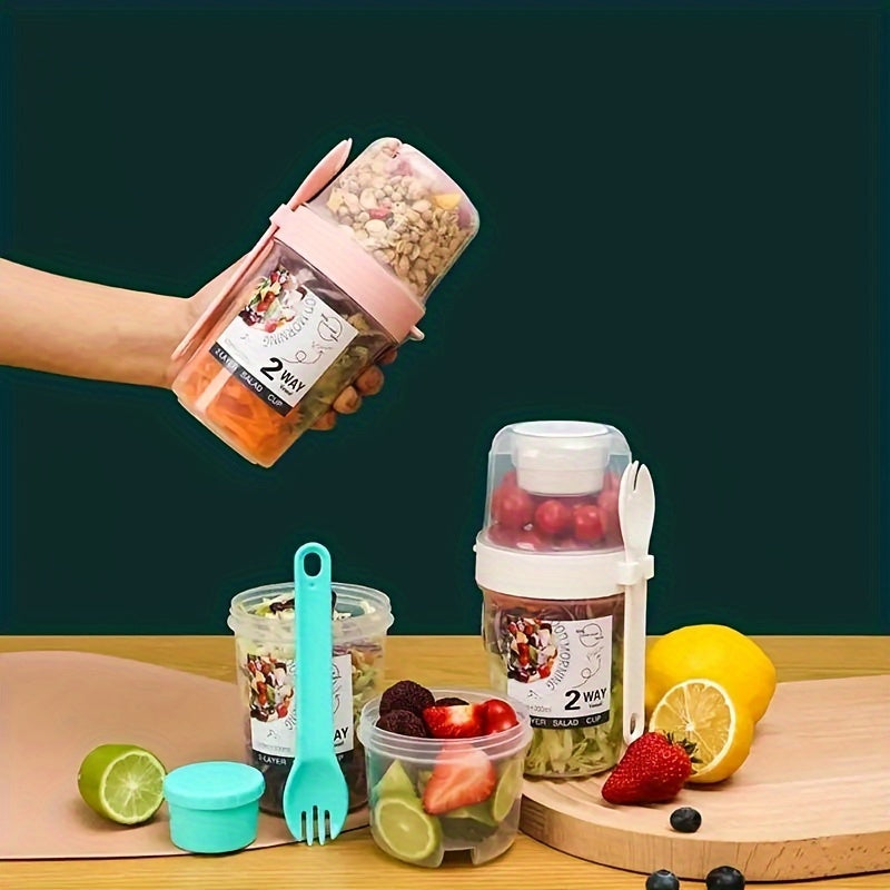 Portable Salad Shaker Cup Set with Fork and Dressing Container