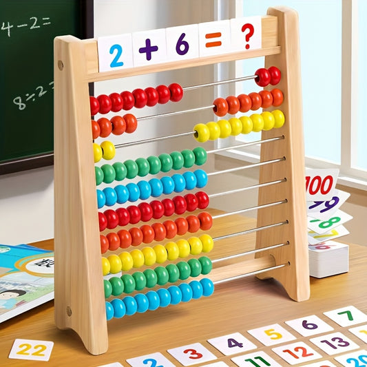 Wooden Abacus for Addition And Subtraction, Complete with Number Cards And a Multiplication Table