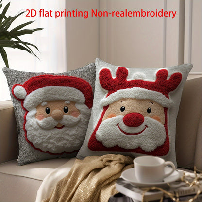 Soft 2D Printed Santa & Reindeer Throw Pillows Set 4pcs