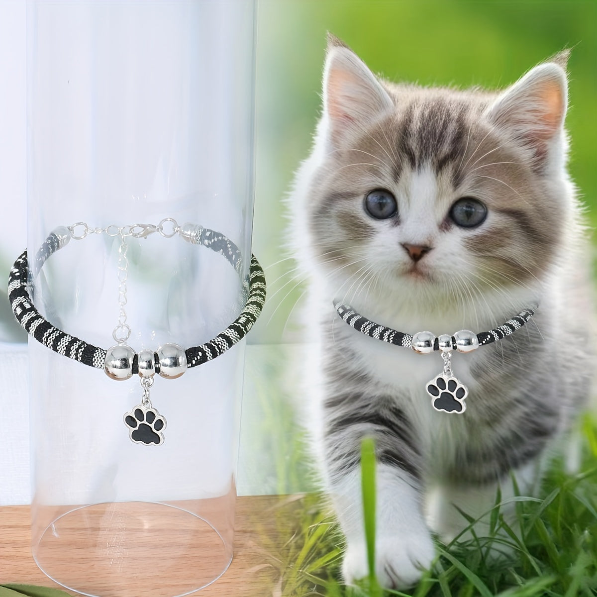 Nylon Pet Necklace with Colorful Paw Print Pendant