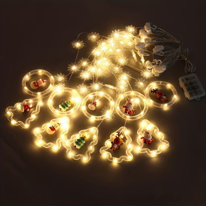 10 Mini Santa Figurine & Snowflake Lights with 8 Lighting Modes