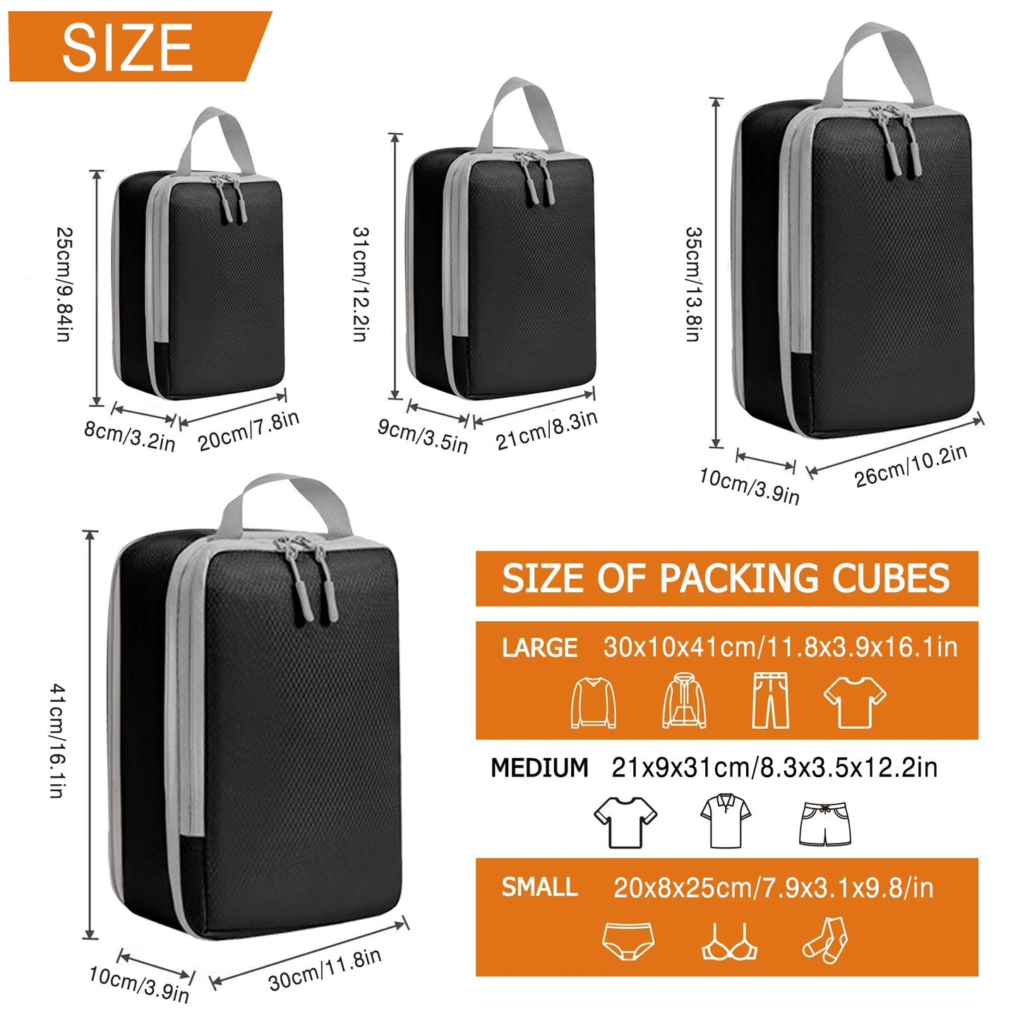 Large Capacity Travel Compression Packing Cubes