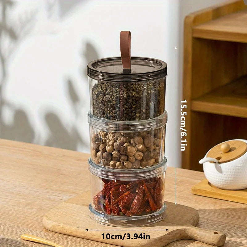 3-Tier Round Handheld Spice Storage