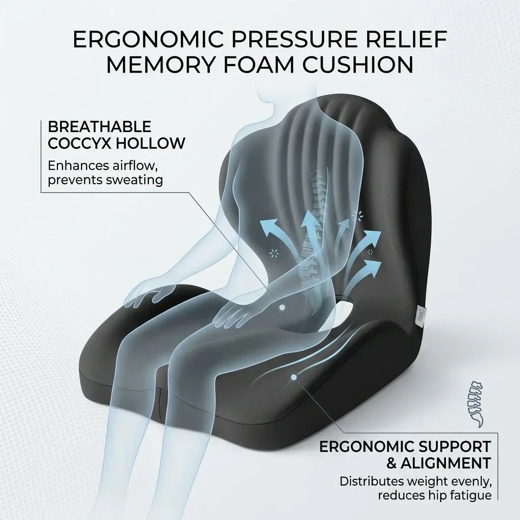 Ergonomic Memory Foam Chair Cushion for Office and Car