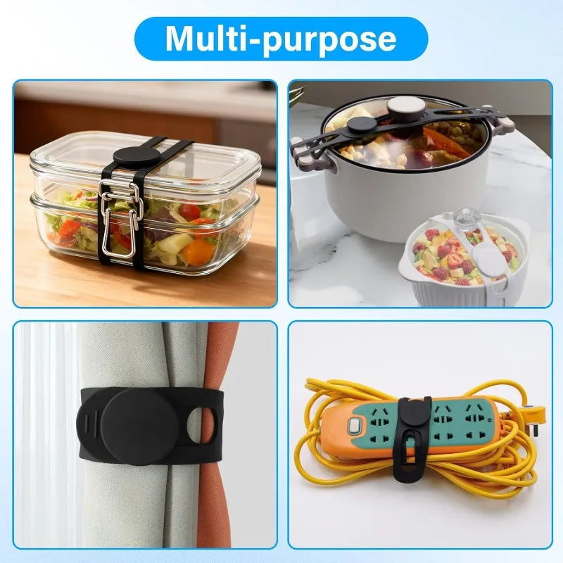 Reusable Silicone Elastic Band Lid Straps for Pot Lid Holder