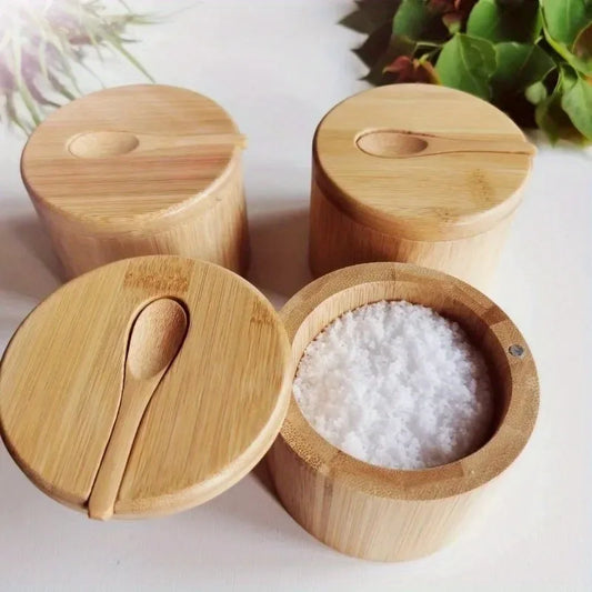 Salt Seasoning Bamboo Storage Container with Lid