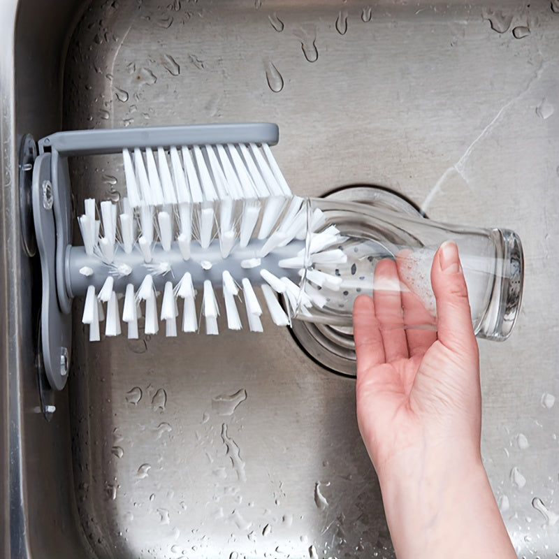 2-in-1 Manual Glass & Bottle Brush Cleaner with Suction