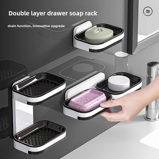 Double-Layer Wall-Mounted Soap Dish with Drain Function