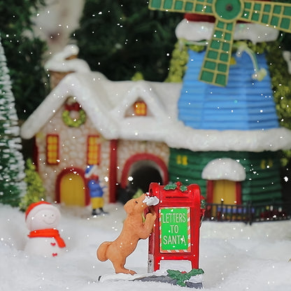 Resin Christmas Village Scene with Santa's Mailbox & Dog
