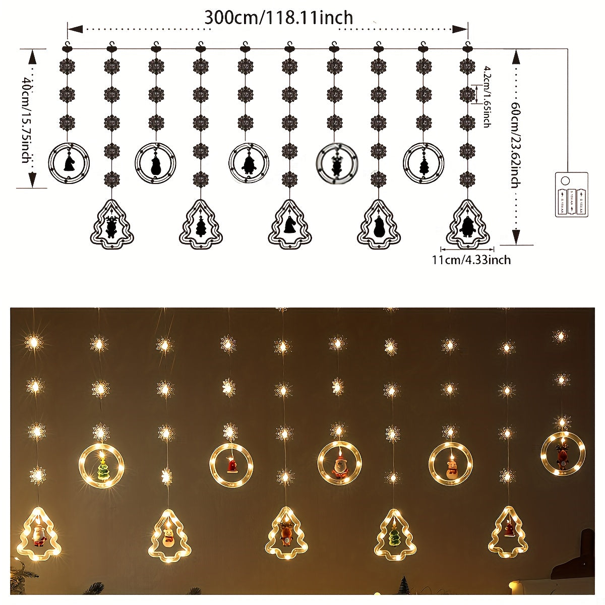 10 Mini Santa Figurine & Snowflake Lights with 8 Lighting Modes