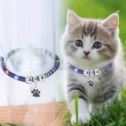 Nylon Pet Necklace with Colorful Paw Print Pendant