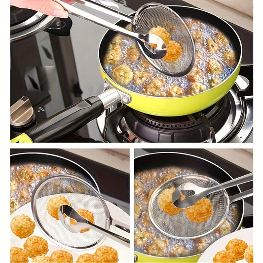 Stainless Steel Kitchen Tongs with Strainer Design