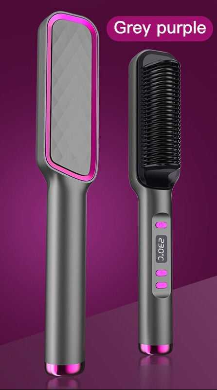 2-in-1 Straight & Curling Hair Comb with LCD Display