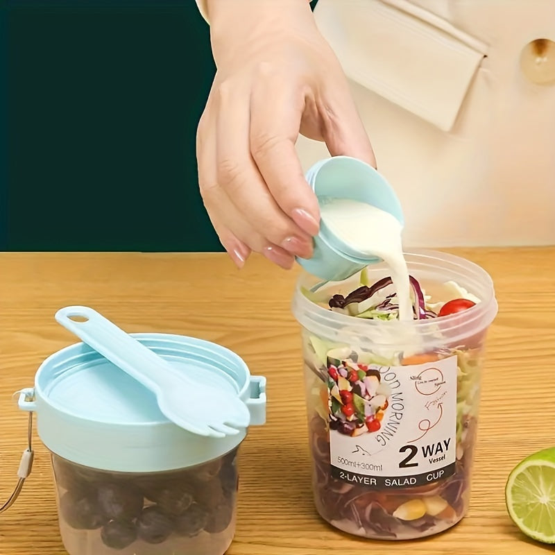 Portable Salad Shaker Cup Set with Fork and Dressing Container